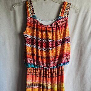 Enfocus Studio dress, size 4. Blue, Orange pattern, cinched waist.